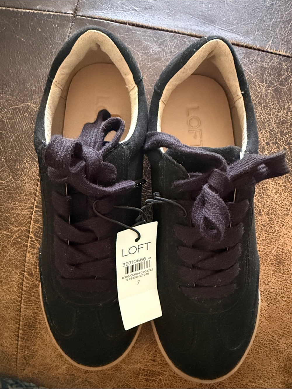 LOFT Black Suede Lace-Up Casual Sneakers with Tan Soles
